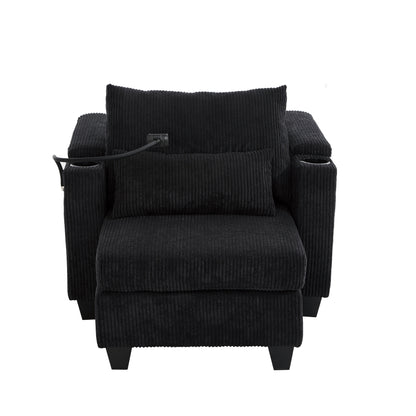 Divano letto trasformabile in chaise longue da 37,4 pollici, in velluto a coste, con porte USB e due portabicchieri.