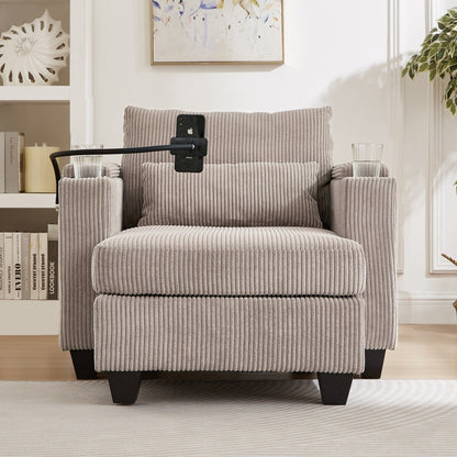 Divano letto trasformabile in chaise longue da 37,4 pollici, in velluto a coste, con porte USB e due portabicchieri.