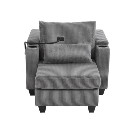 Divano letto trasformabile in chaise longue da 37,4 pollici, in velluto a coste, con porte USB e due portabicchieri.