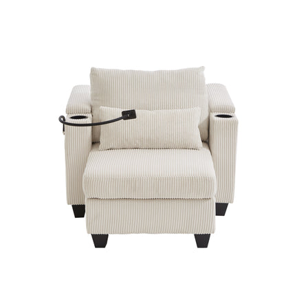 Divano letto trasformabile in chaise longue da 37,4 pollici, in velluto a coste, con porte USB e due portabicchieri.