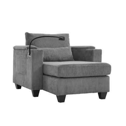 Divano letto trasformabile in chaise longue da 37,4 pollici, in velluto a coste, con porte USB e due portabicchieri.