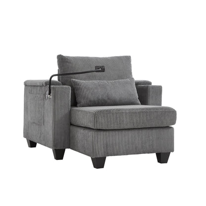 Divano letto trasformabile in chaise longue da 37,4 pollici, in velluto a coste, con porte USB e due portabicchieri.