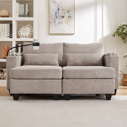 Divano letto trasformabile in chaise longue da 63 posti, divano letto in velluto a coste con porte USB e due portabicchieri