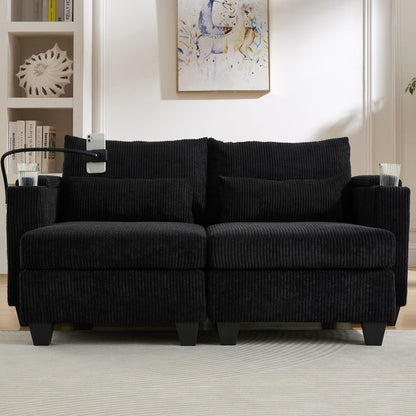 Divano letto trasformabile in chaise longue da 63 posti, divano letto in velluto a coste con porte USB e due portabicchieri