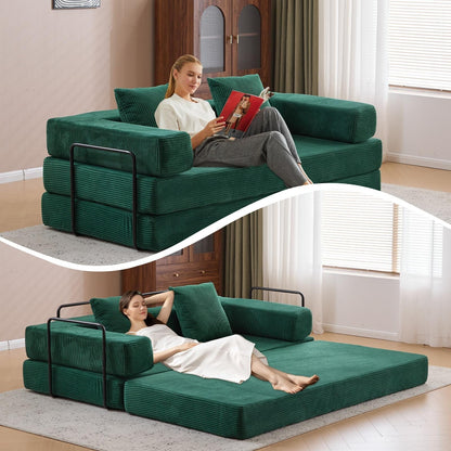 Divano letto trasformabile con schienale in ciniglia per soggiorno e camera da letto