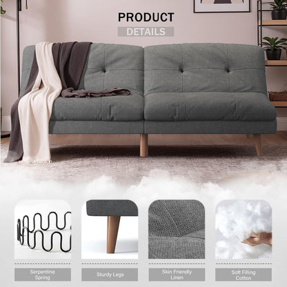Divano letto futon trasformabile con schienale regolabile - Divano letto imbottito per soggiorno, tessuto grigio