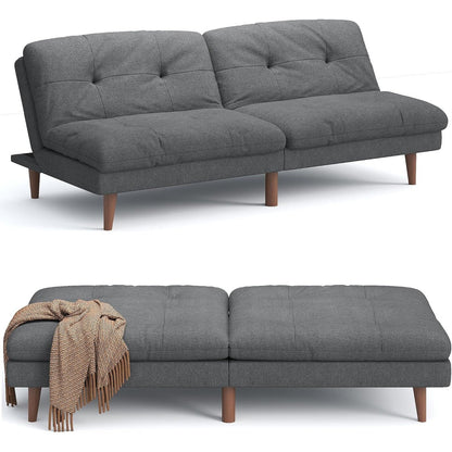 Divano letto futon trasformabile con schienale regolabile - Divano letto imbottito per soggiorno, tessuto grigio
