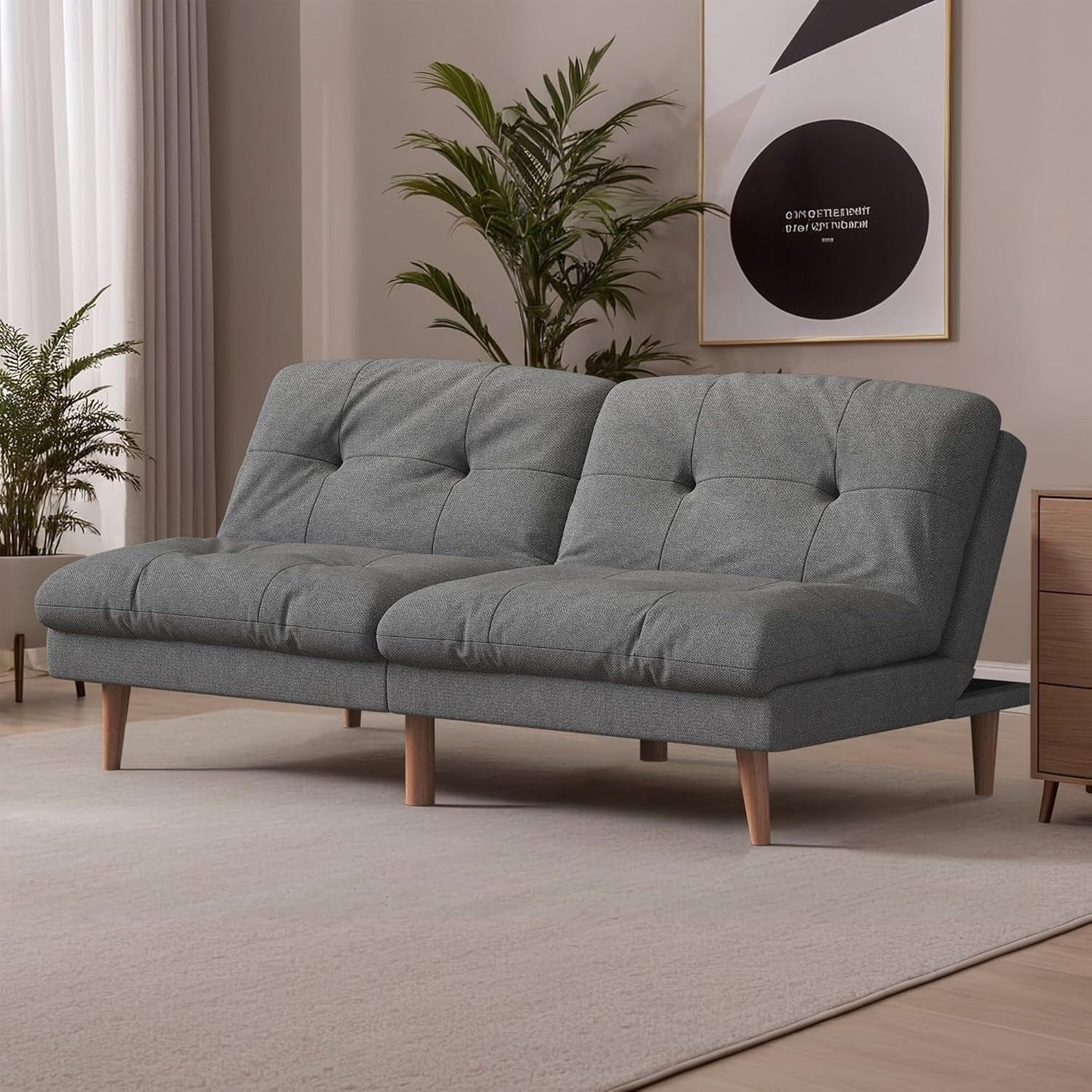 Divano letto futon trasformabile con schienale regolabile - Divano letto imbottito per soggiorno, tessuto grigio
