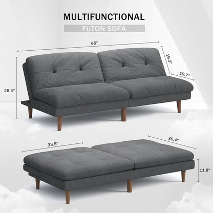 Divano letto futon trasformabile con schienale regolabile - Divano letto imbottito per soggiorno, tessuto grigio