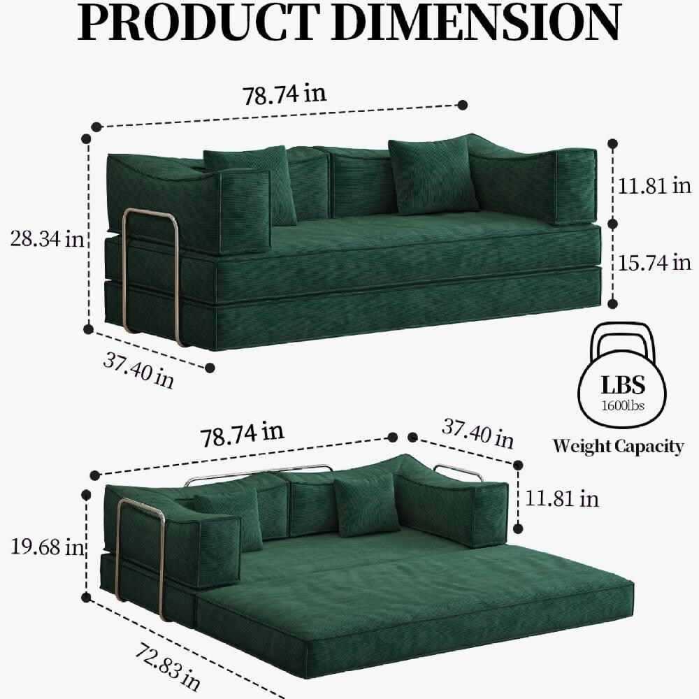 Divano letto trasformabile Pudding Block, divano letto da terra con braccioli