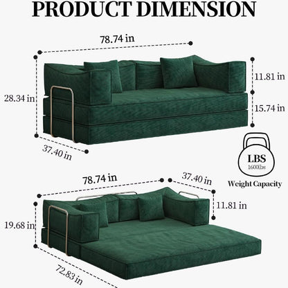 Divano letto trasformabile Pudding Block, divano letto da terra con braccioli