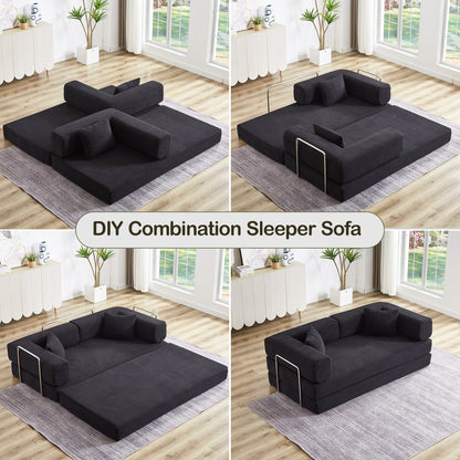 Divano letto trasformabile con cuscino, divano letto pieghevole in velluto a coste 4 in 1 con struttura fissa