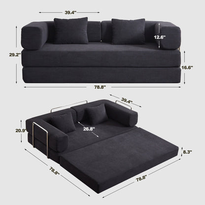 Divano letto trasformabile con cuscino, divano letto pieghevole in velluto a coste 4 in 1 con struttura fissa