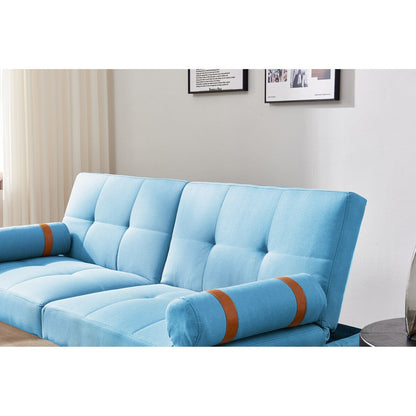 Divano letto futon trasformabile con gambe in legno massello, tessuto di lino grigio