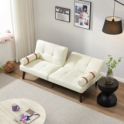 Divano letto futon trasformabile con gambe in legno massello, tessuto di lino grigio