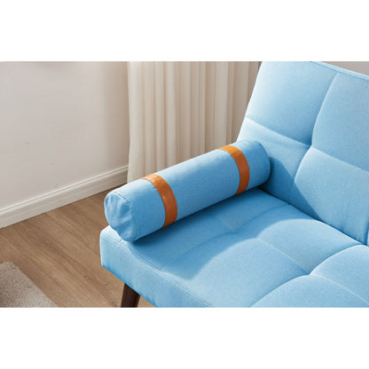 Divano letto futon trasformabile con gambe in legno massello, tessuto di lino grigio