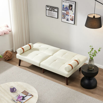 Divano letto futon trasformabile con gambe in legno massello, tessuto di lino grigio