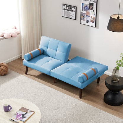 Divano letto futon trasformabile con gambe in legno massello, tessuto di lino grigio