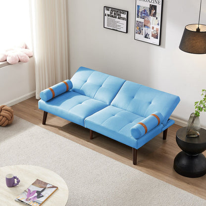 Divano letto futon trasformabile con gambe in legno massello, tessuto di lino grigio