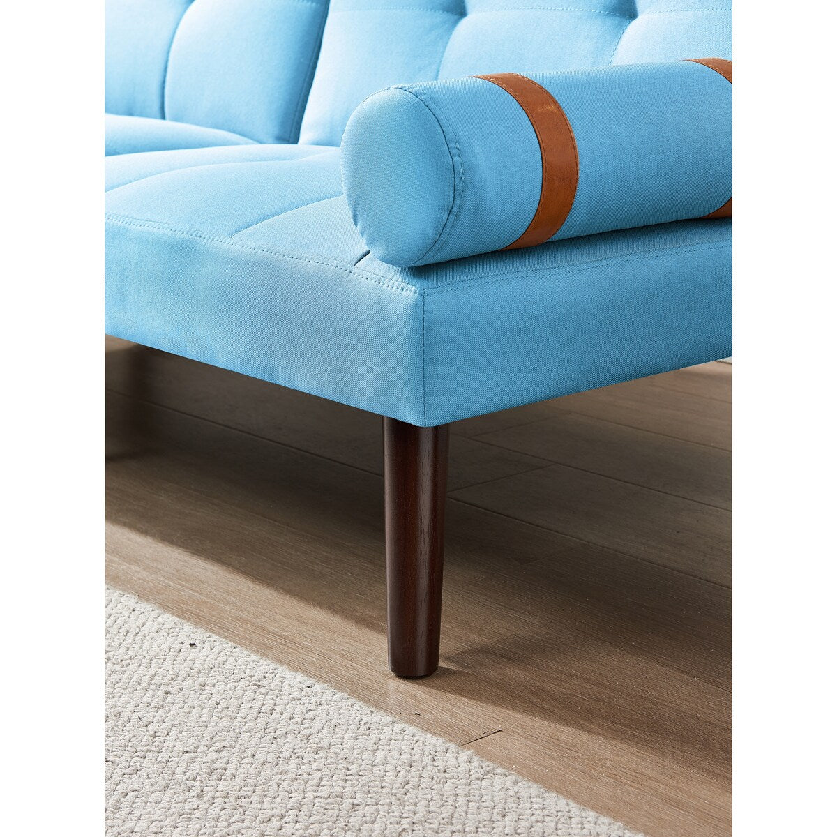 Divano letto futon trasformabile con gambe in legno massello, tessuto di lino grigio