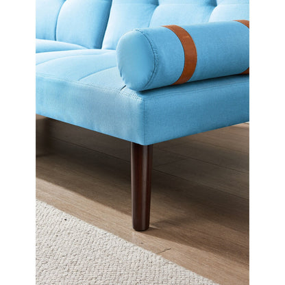 Divano letto futon trasformabile con gambe in legno massello, tessuto di lino grigio