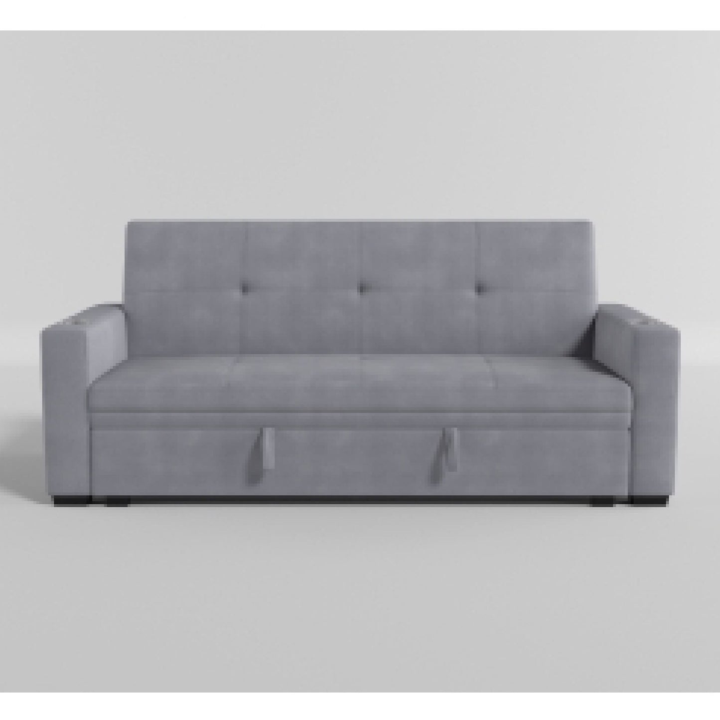 Divano trasformabile, schienale in velluto trapuntato grigio, porte di ricarica USB, 84 pollici