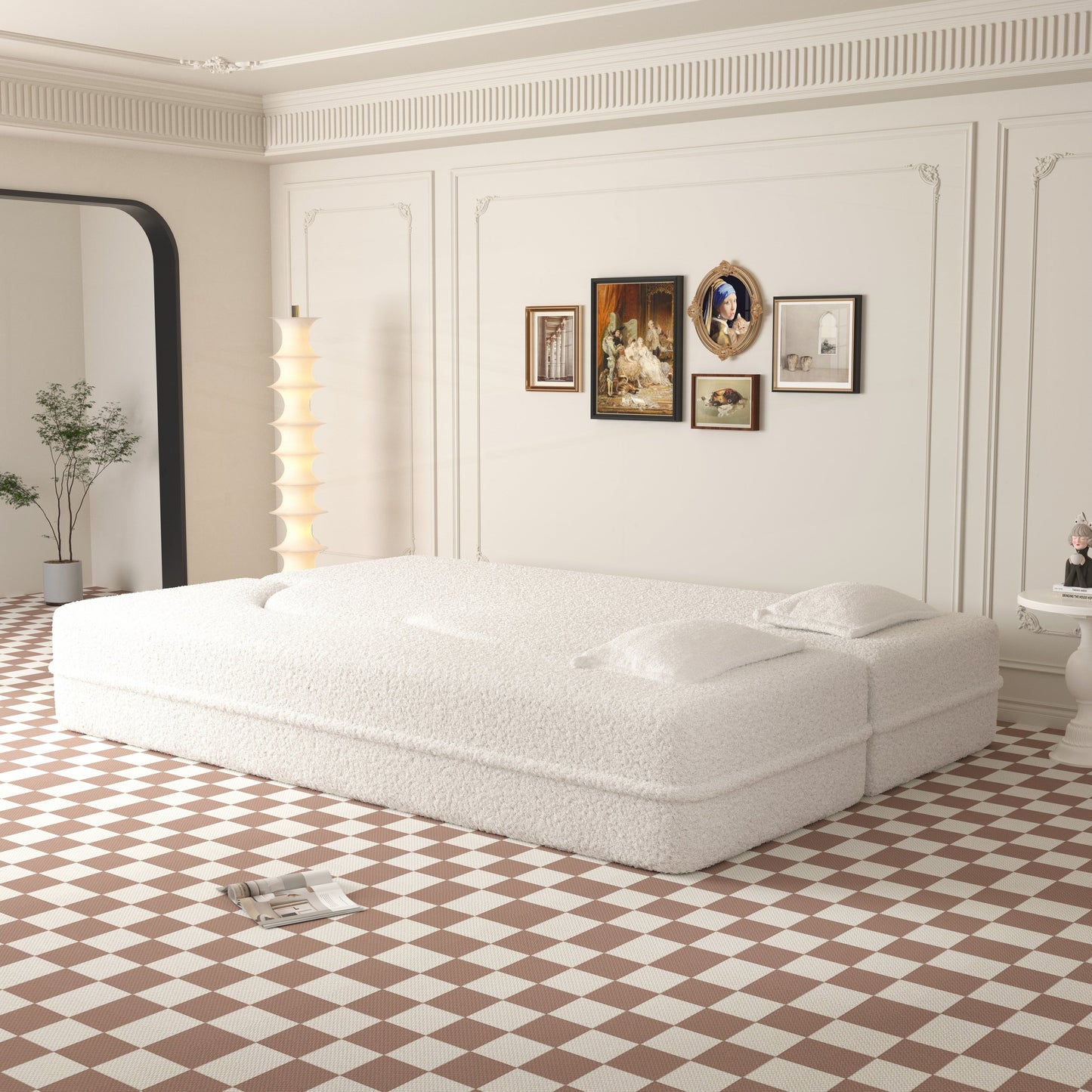 Divano letto trasformabile imbottito in schiuma e tessuto Teddy