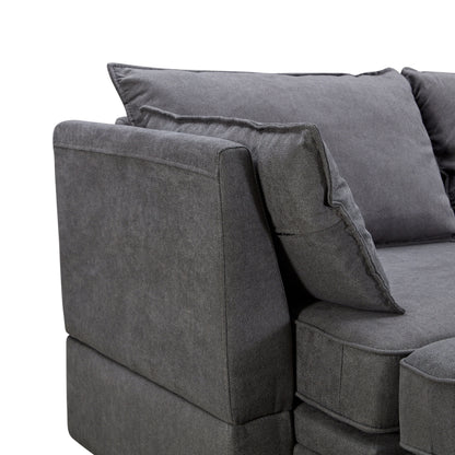 Divano componibile modulare a forma di U trasformabile con pouf contenitore e chaise longue reversibile per soggiorno