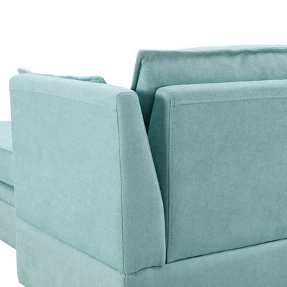Divano componibile modulare a forma di U trasformabile con pouf contenitore e chaise longue reversibile per soggiorno