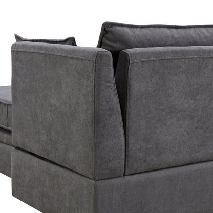 Divano componibile modulare a forma di U trasformabile con pouf contenitore e chaise longue reversibile per soggiorno