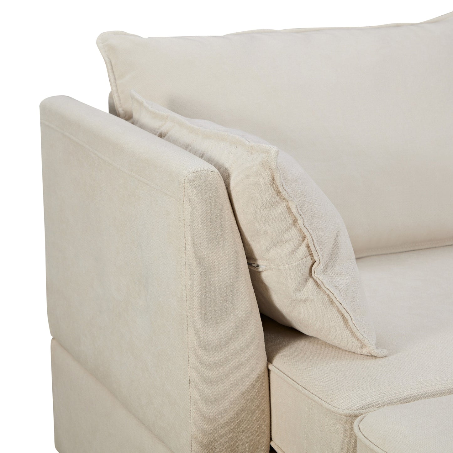 Divano componibile modulare a forma di U trasformabile con pouf contenitore e chaise longue reversibile per soggiorno