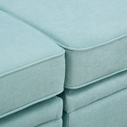 Divano componibile modulare a forma di U trasformabile con pouf contenitore e chaise longue reversibile per soggiorno