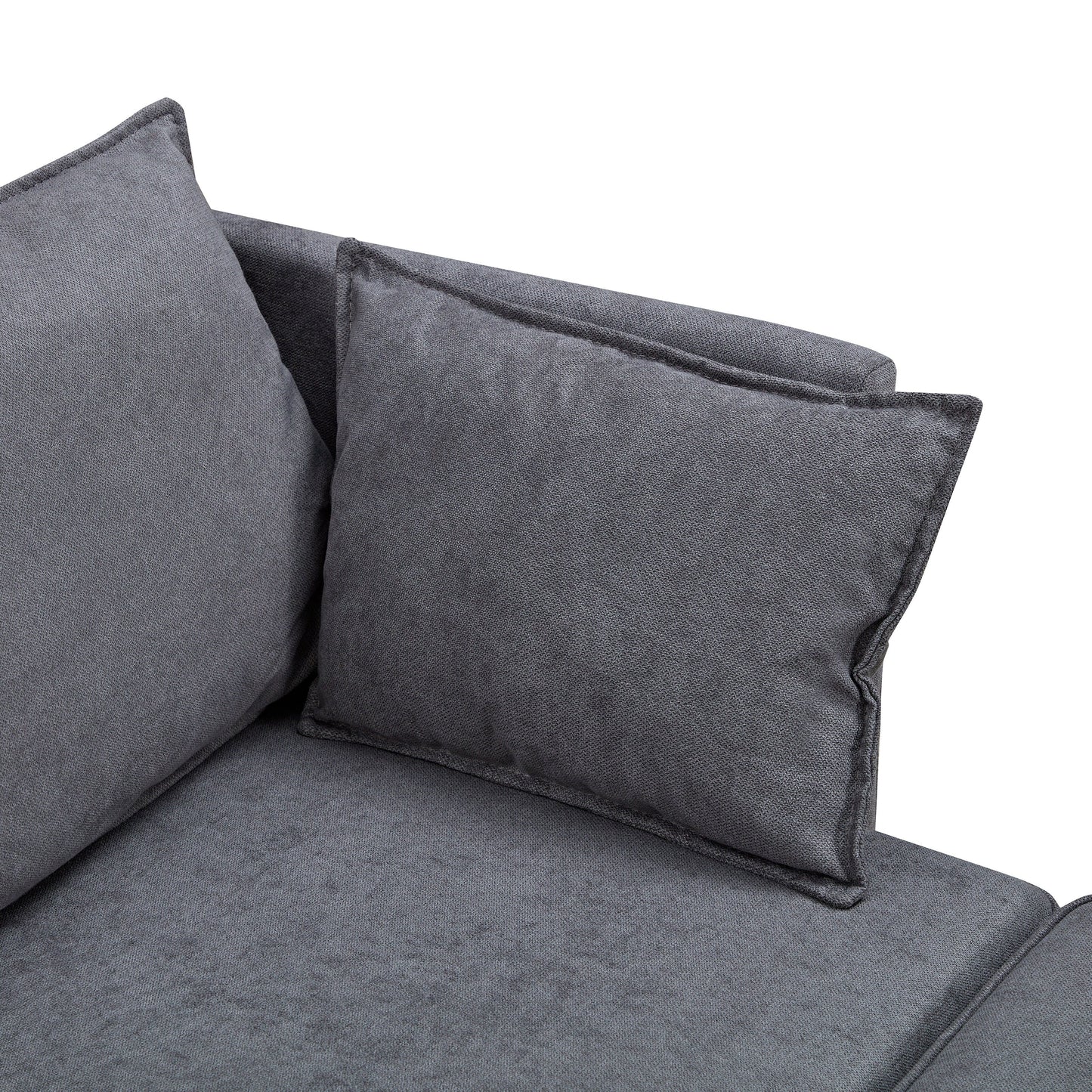 Divano componibile modulare a forma di U trasformabile con pouf contenitore e chaise longue reversibile per soggiorno