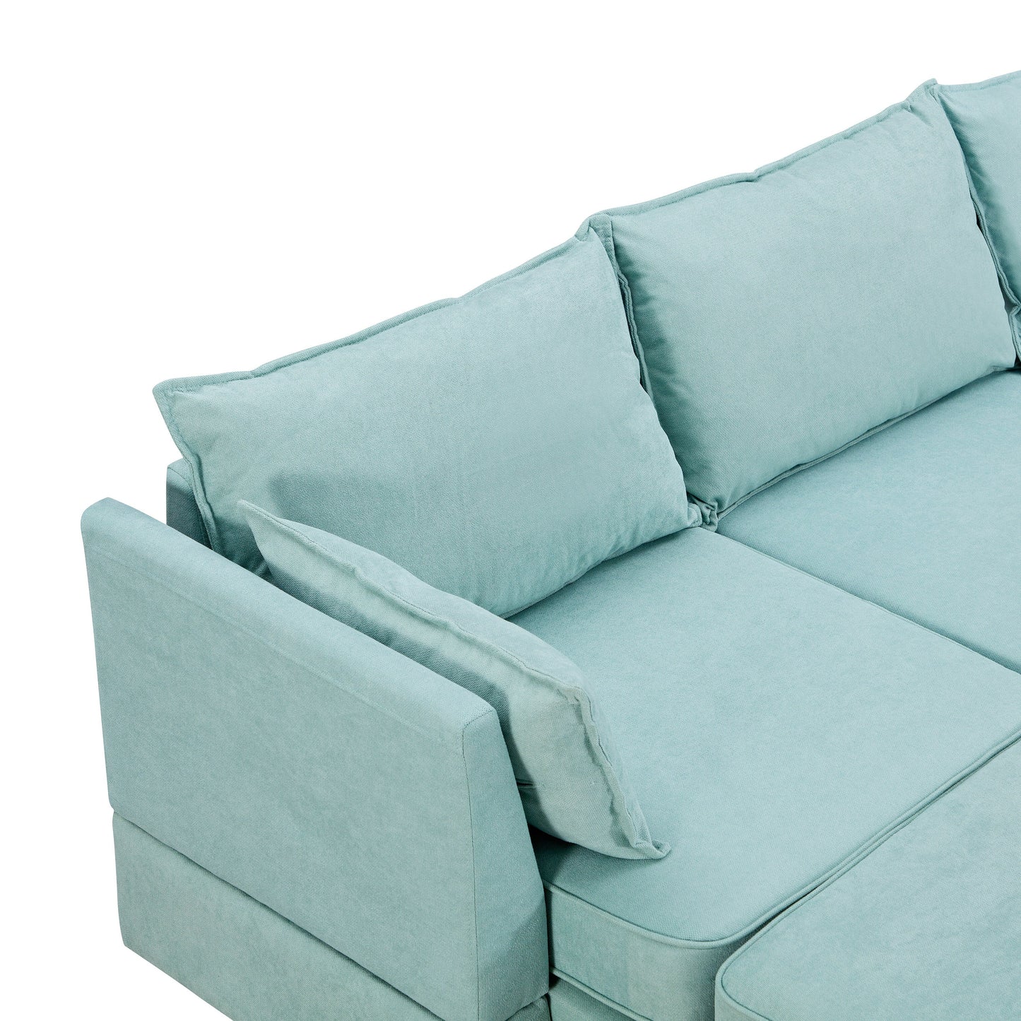 Divano componibile modulare a forma di U trasformabile con pouf contenitore e chaise longue reversibile per soggiorno