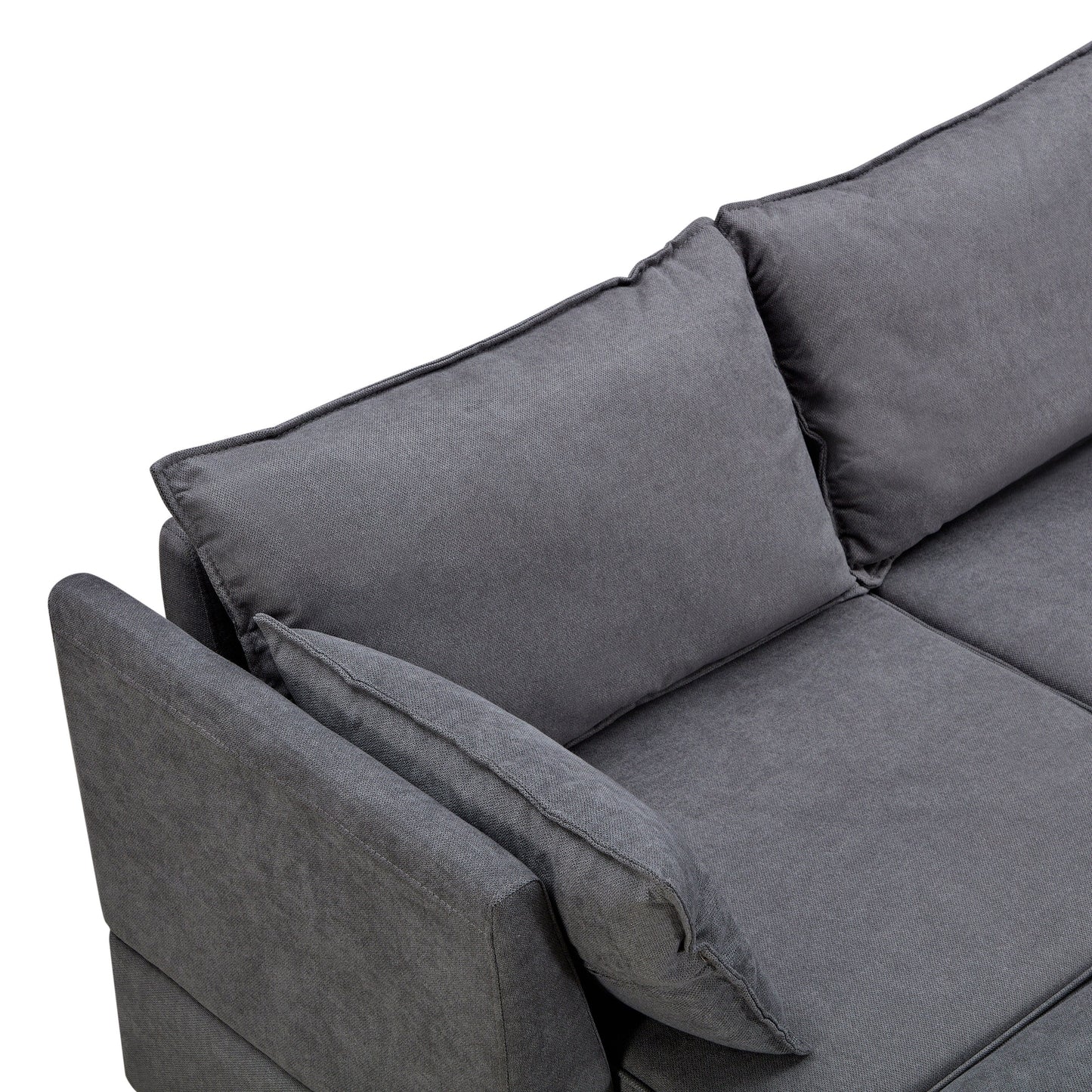 Divano componibile modulare a forma di U trasformabile con pouf contenitore e chaise longue reversibile per soggiorno