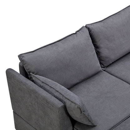 Divano componibile modulare a forma di U trasformabile con pouf contenitore e chaise longue reversibile per soggiorno