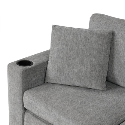 Divano componibile a U trasformabile con letto estraibile, porte USB e portabicchieri per soggiorno