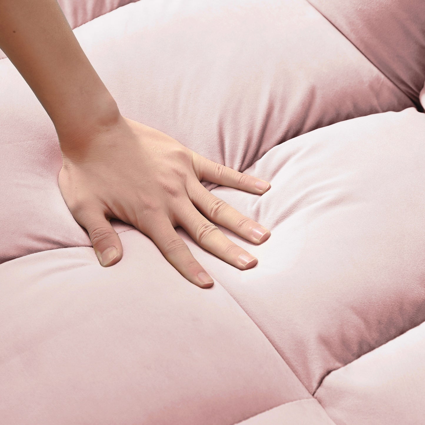 Divano a due posti trasformabile in velluto con schienale reclinabile, letto estraibile e cuscini, perfetto per piccoli spazi