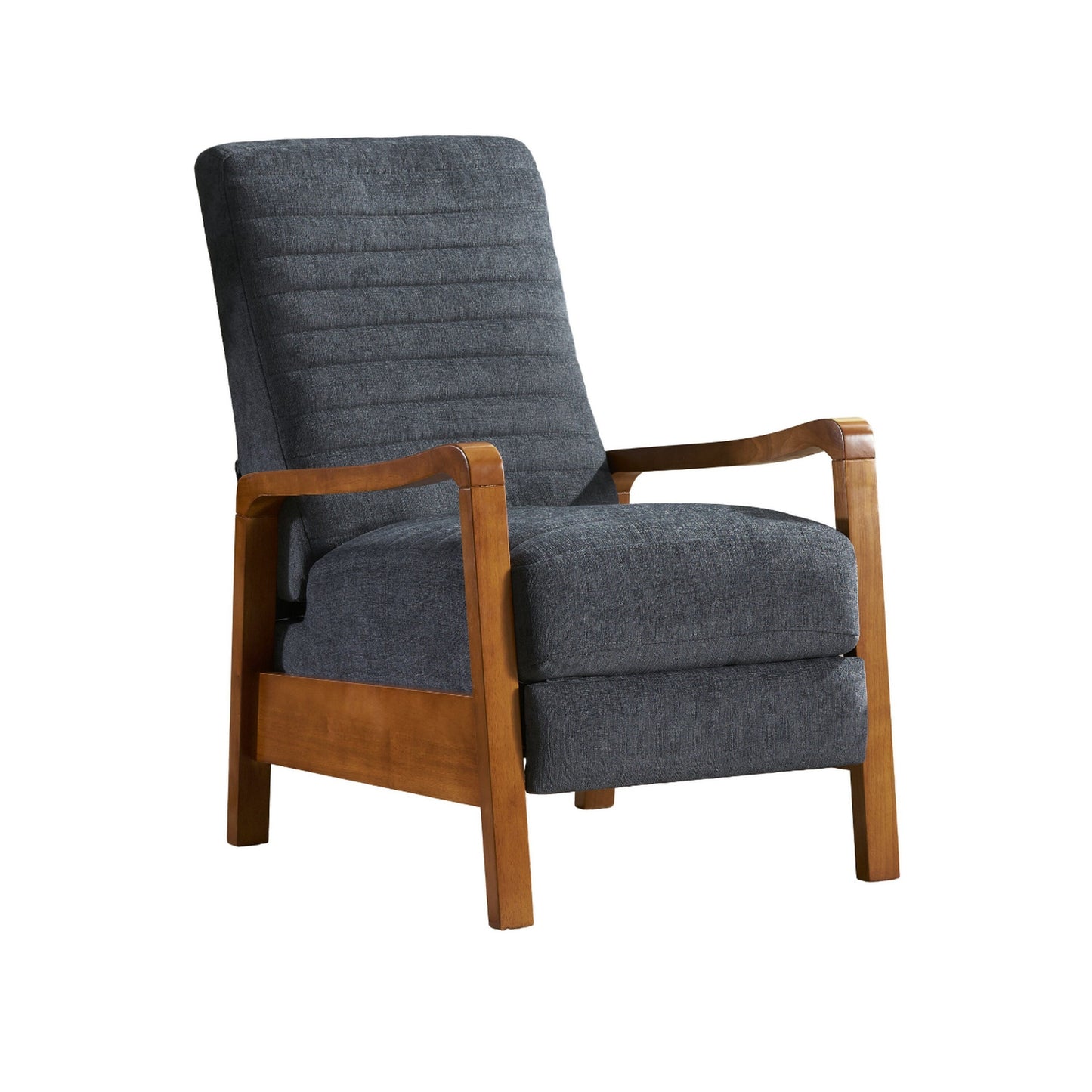 Poltrona reclinabile manuale Copa, legno marrone, tessuto con cuciture a canale grigio ardesia