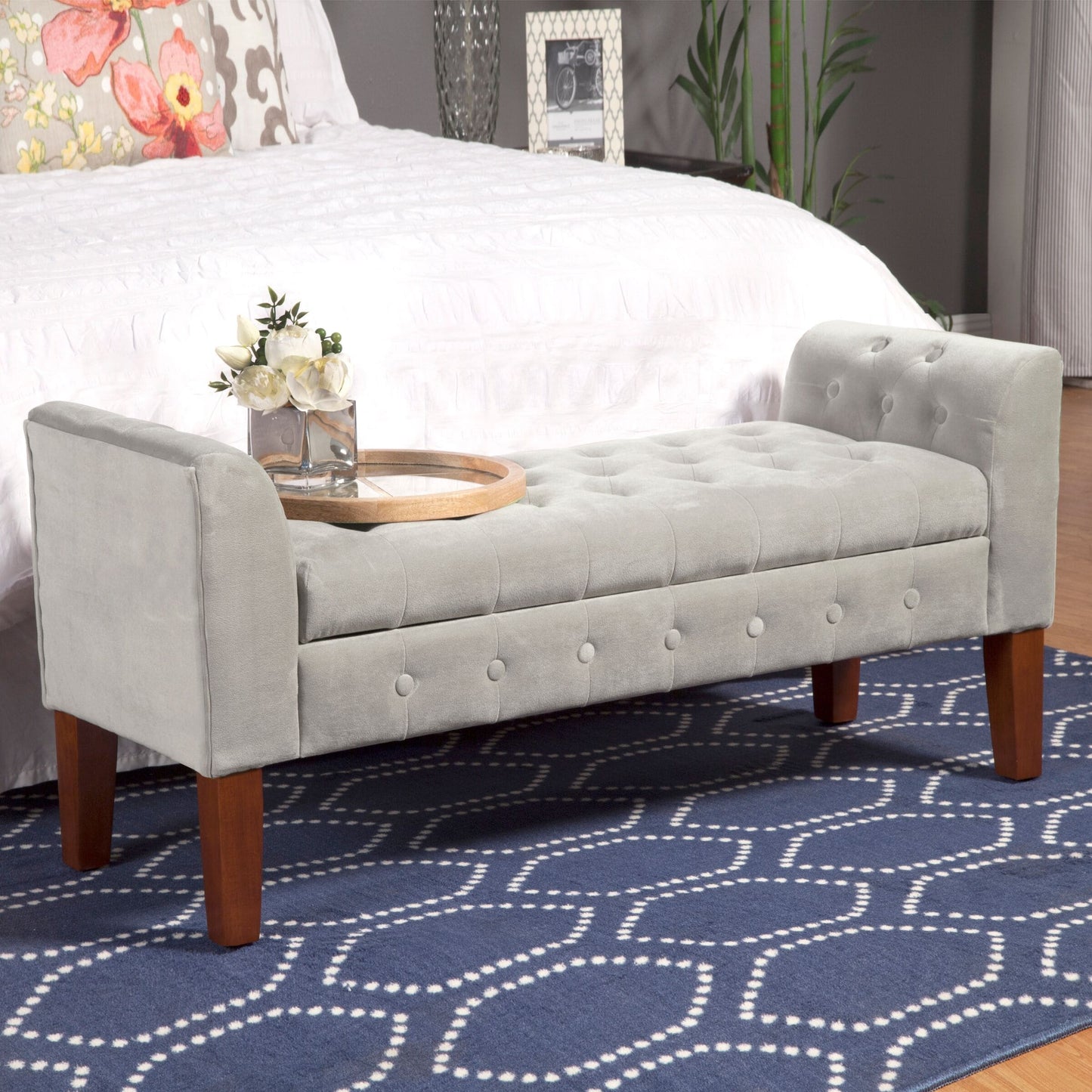 Panca contenitore in stile divano in velluto grigio tortora Copper Grove Arum