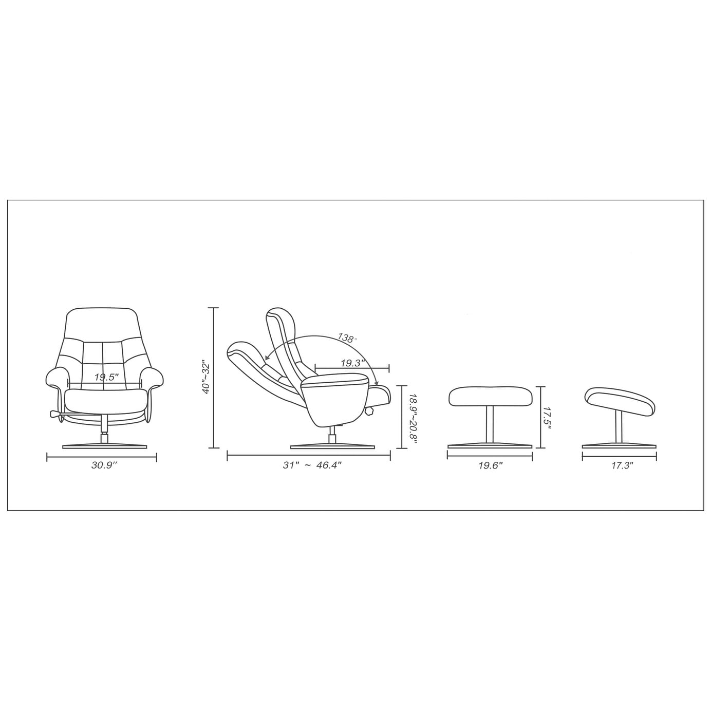 Poltrona reclinabile e pouf in pelle pieno fiore Copper Grove Caret