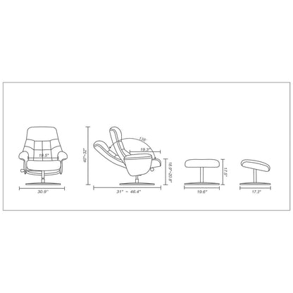 Poltrona reclinabile e pouf in pelle pieno fiore Copper Grove Caret