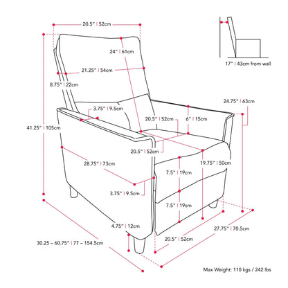 Poltrona reclinabile manuale con poggiapiedi e gambe alte