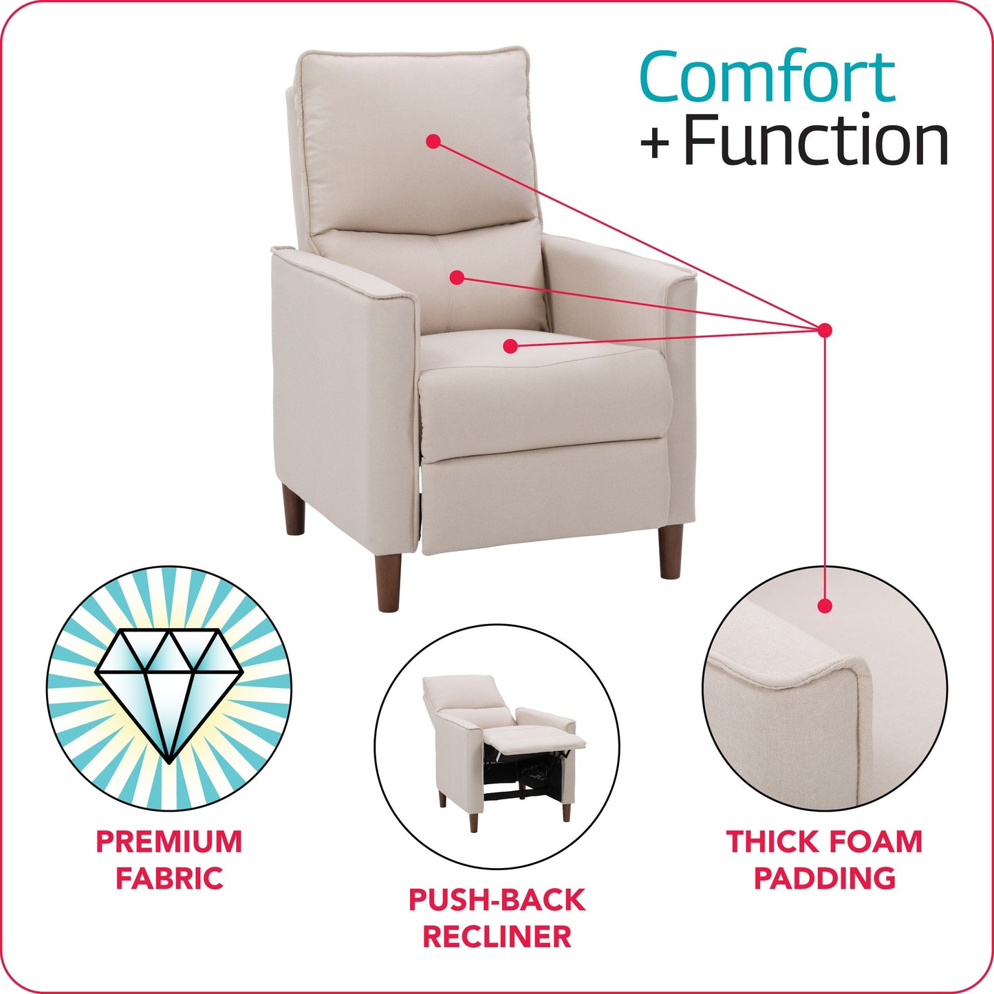 Poltrona reclinabile manuale con poggiapiedi e gambe alte