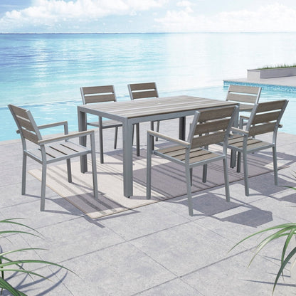 Set da pranzo per esterni Tumaco Sun-bleached Grey da 7 pezzi di Havenside Home