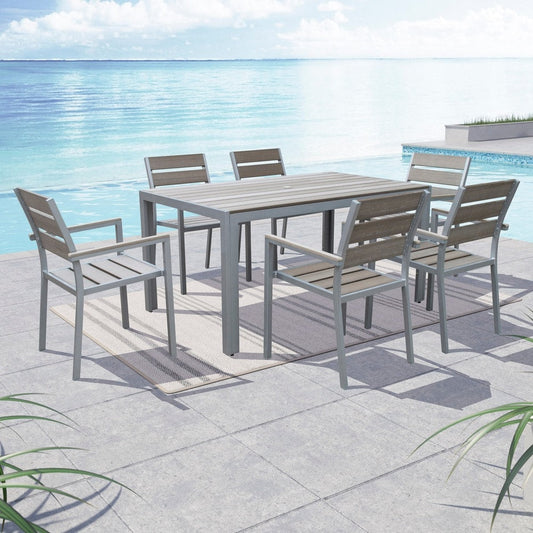 Set da pranzo per esterni Tumaco Sun-bleached Grey da 7 pezzi di Havenside Home