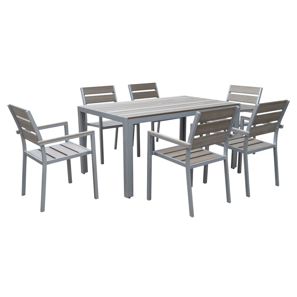 Set da pranzo per esterni Tumaco Sun-bleached Grey da 7 pezzi di Havenside Home