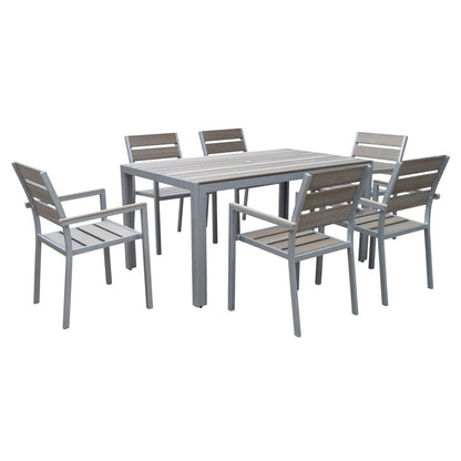 Set da pranzo per esterni Tumaco Sun-bleached Grey da 7 pezzi di Havenside Home