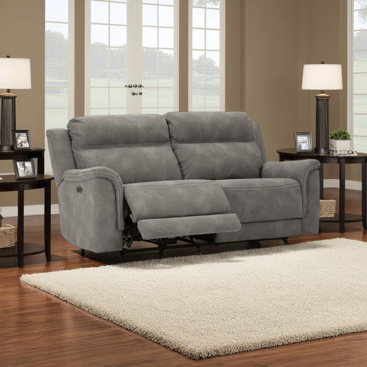 Divano reclinabile elettrico Corbin, USB Zero Draw, similpelle grigio ardesia