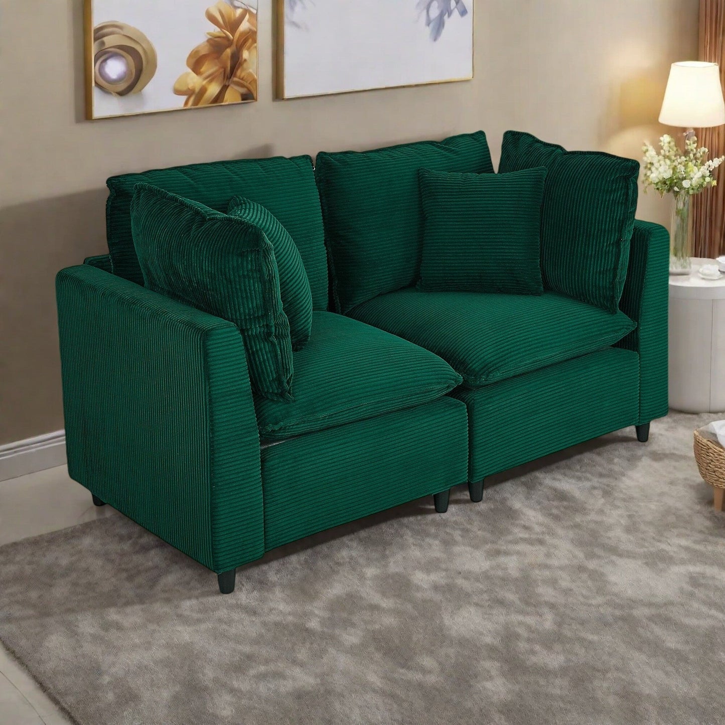 Divano a 2 posti in velluto a coste con 4 piccoli cuscini, tessuto traspirante, cuscini in spugna spessa